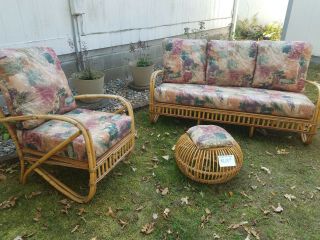 Vintage Bamboo Living Room Set - 3 Piece Set (sofa,  Chair,  And Footrest)