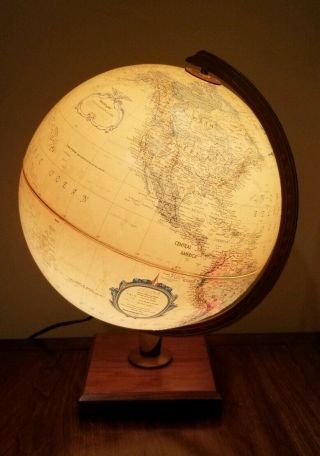 Vintage Replogle Globe - Light Up World Premier Series 12 " Diameter Wooden Base