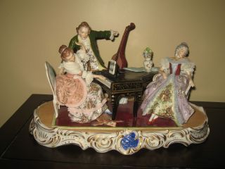 Large 17 " Sitzendorf Porcelain Group Of 3 Musicians,  Made In Germany