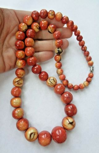 Vintage Red Orange Sponge Coral Graduated Bead Necklace