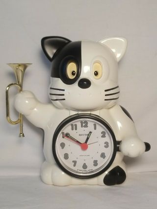 Vintage Rhythm Bugle Talking Cat Alarm Clock Japan Glow Hands