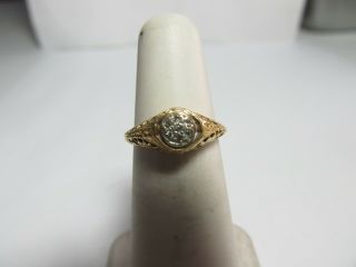 Vintage 14k Solid Gold Filigree Ring With 7 Round Natural Diamonds Size 3.  5