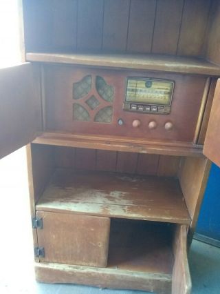 Vintage Sears Silvertone 6493 Radio With Vintage Wooden Case - Rare