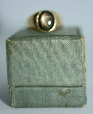 Vintage 14K Yellow Gold Ring Natural Black Grey Star Sapphire Men ' s Size 9 Ring 2