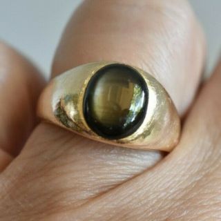Vintage 14K Yellow Gold Ring Natural Black Grey Star Sapphire Men ' s Size 9 Ring 3