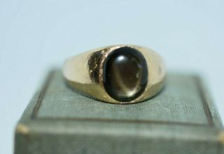 Vintage 14K Yellow Gold Ring Natural Black Grey Star Sapphire Men ' s Size 9 Ring 4