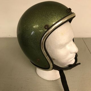 Vintage Arthur Fulmer Af 20 Motorcycle Green Metal Flake Helmet Open Face