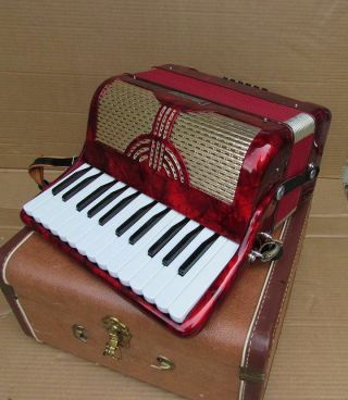 Vintage Red Camerano Piano Accordion Hohner Style W.  Case