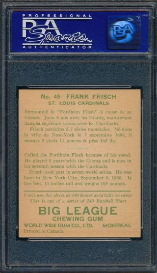 Frank Frisch 1933 Goudey World Wide Gum Card 49 PSA 8 RARE POP 2 NONE HIGHER 2