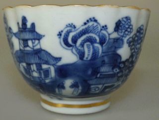 B/w Chinese Tea Bowl C1790 Pagoda In Landscape With Fisherman