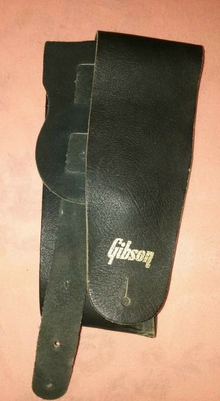 Vintage Gibson Deluxe Guitar Strap Black Leather 1970s Rare 3 1/2 Wide