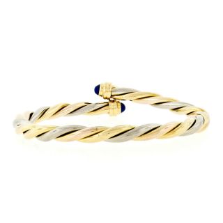 Cartier 18k Tri Color Gold Twisted Cable Lapis Bypass Slip On Bangle Bracelet