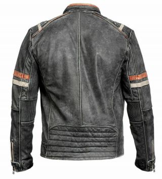 Men ' s Biker Vintage Style Cafe Racer Retro Distressed Leather Jacket /UK Seller 6