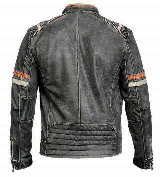 Men ' s Biker Vintage Style Cafe Racer Retro Distressed Leather Jacket /UK Seller 8