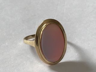 Antique Vintage Handmade 9 Ct Gold Hardstone Signet Dress Ring.  Size N / O