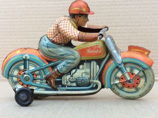 Technofix Motorcycle,  Germany Wind Up Tin Litho Motorcycle Toy
