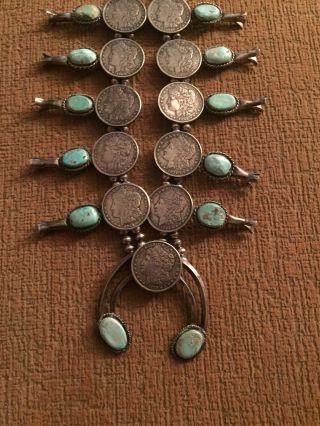 Huge Vintage Pawn Morgan Dollar and Turquoise Sterling Squash Blossom 427Grams 5
