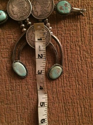 Huge Vintage Pawn Morgan Dollar and Turquoise Sterling Squash Blossom 427Grams 7