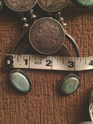 Huge Vintage Pawn Morgan Dollar and Turquoise Sterling Squash Blossom 427Grams 8