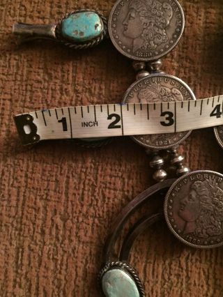 Huge Vintage Pawn Morgan Dollar and Turquoise Sterling Squash Blossom 427Grams 9