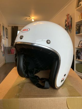 Bell Custom 500 Deluxe Solid Vintage White Motorcycle Helmet Xl