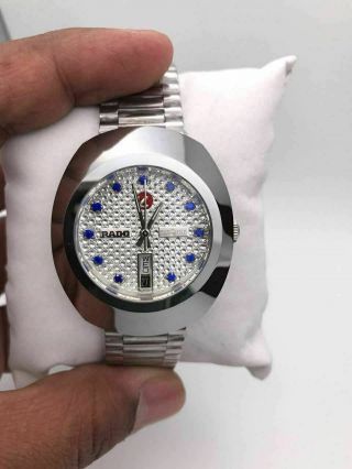 Vintage Rado Diastar Automatic Mens Wrist Watch Band Silver Blue Stone