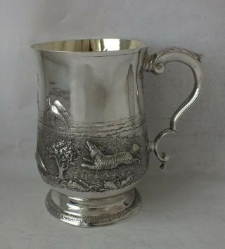 Antique Georgian Sterling Silver " Dog & Birds " Pint Beer Mug/ Tankard 1779