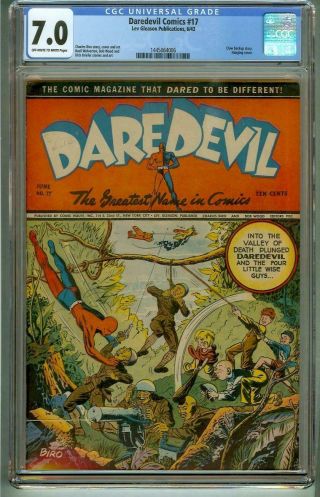 Daredevil Comics 17 Cgc 7.  0 1943 Rare Hanging Cover Ow/w