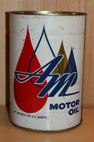 Rare Vintage 1950’s American Motors – AM Motor Oil - 5 US Quart Can 3