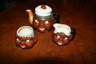 Vintage Black Americana Mammy Teapot Creamer Sugar Bowl Set