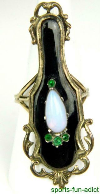 Georgian Opal & Green Stone Paste? 10K Gold Enamel Antique Dinner Cocktail Ring 5