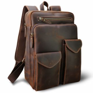 Men Vintage Leather Backpack 14 " Laptop School Bag Travel Camping Hiking Daypack