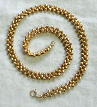 Vtg 14k Yellow Gold 3 Row Ball Bead Necklace 7.  1 Grams Not Scrap