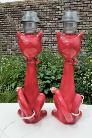 Rare Pair Vintage Mid Century Spaghetti Cat Lamps Made In Italy 5