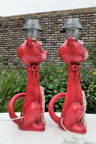 Rare Pair Vintage Mid Century Spaghetti Cat Lamps Made In Italy 6