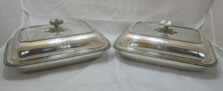 Fine Pair Antique Georgian Sterling Silver Entree Dishes,  1805,  Crested,  John Robin
