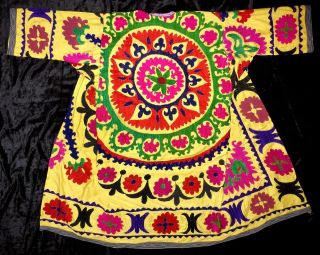 Vintage Old Gorgeous Uzbek Silk Hand Embroidery Robe Chapan Jacket Caftan A12611