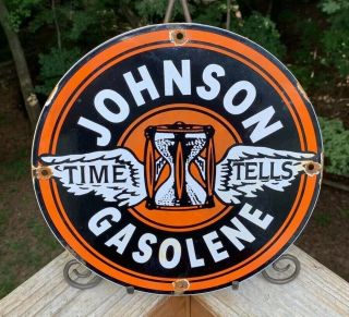 Vintage Johnson Gasoline Porcelain Champion Gas Service Station Pump Plate Sign