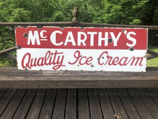 Vintage Mccarthy’s Ice Cream Porcelain Sign Frahers Store Parkwood Beach Mass