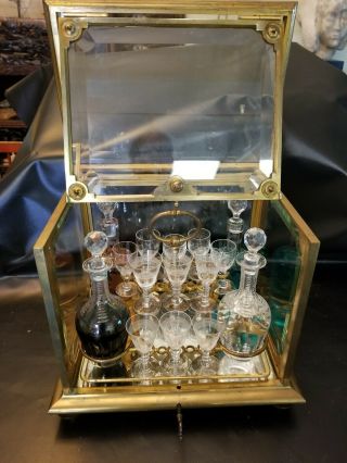 Antique French Bronze & Baccarat Glass Tantilus Liquor Cabinet