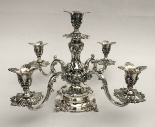 4 Arm Fine Reed & Barton Silver Plate 166 Art Nouveau Epergne Five Crystal Bowls 2