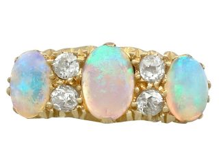 Antique 1911 1.  74ct Opal And 0.  40ct Diamond,  18k Yellow Gold Cocktail Ring