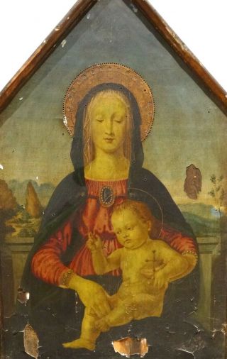 Large 16th century Italian Renaissance Madonna & Baby Tempera Antique Painting 4