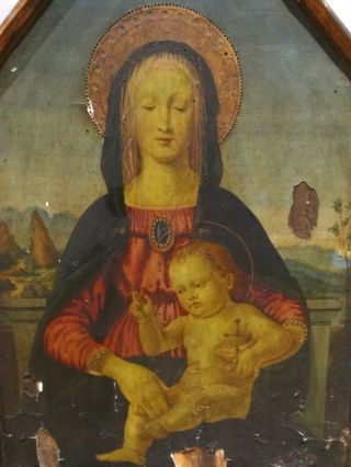 Large 16th century Italian Renaissance Madonna & Baby Tempera Antique Painting 5