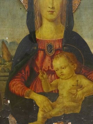 Large 16th century Italian Renaissance Madonna & Baby Tempera Antique Painting 7