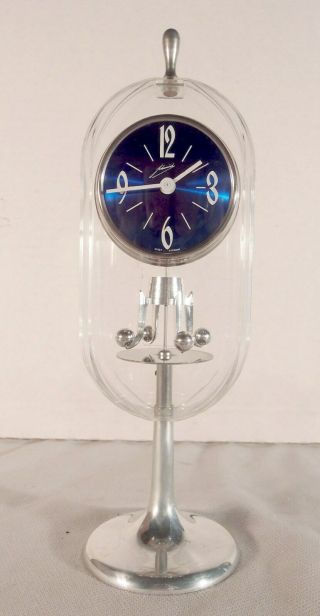 Vintage West German Schmid Solux Blue Dial Table Clock Mid Century Clock