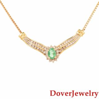 Italian Diamond Emerald 14k Yellow Gold Floral Necklace 6.  9 Grams Nr
