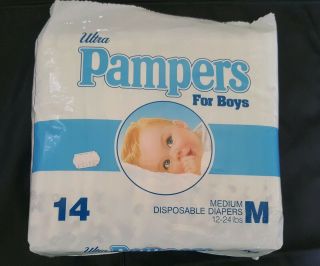 Vintage Ultra Pampers For Boys Medium 12 - 24 pounds 1989 Disposable Diapers 2