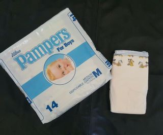 Vintage Ultra Pampers For Boys Medium 12 - 24 pounds 1989 Disposable Diapers 7