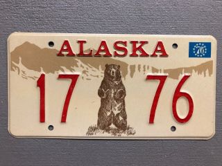 Vintage 1976 Alaska Kodiak Bear Sample License Plate 1776 Rare